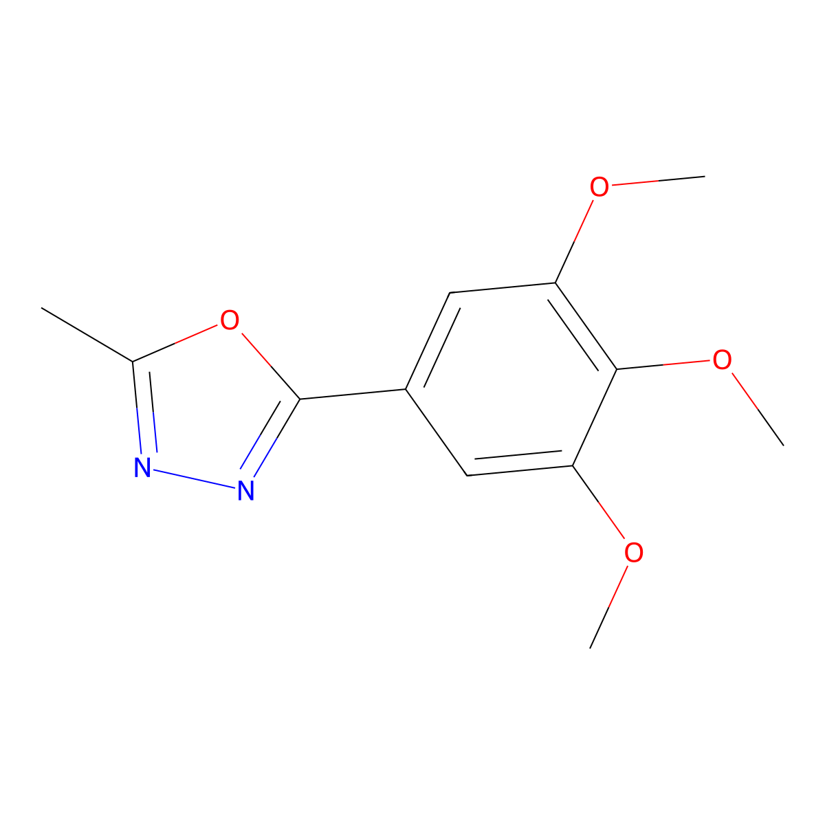 2-Methyl-5-(3,4,5-trimethoxyphenyl)-1,3,4-oxadiazole molecular structure, CAS 21398-11-8