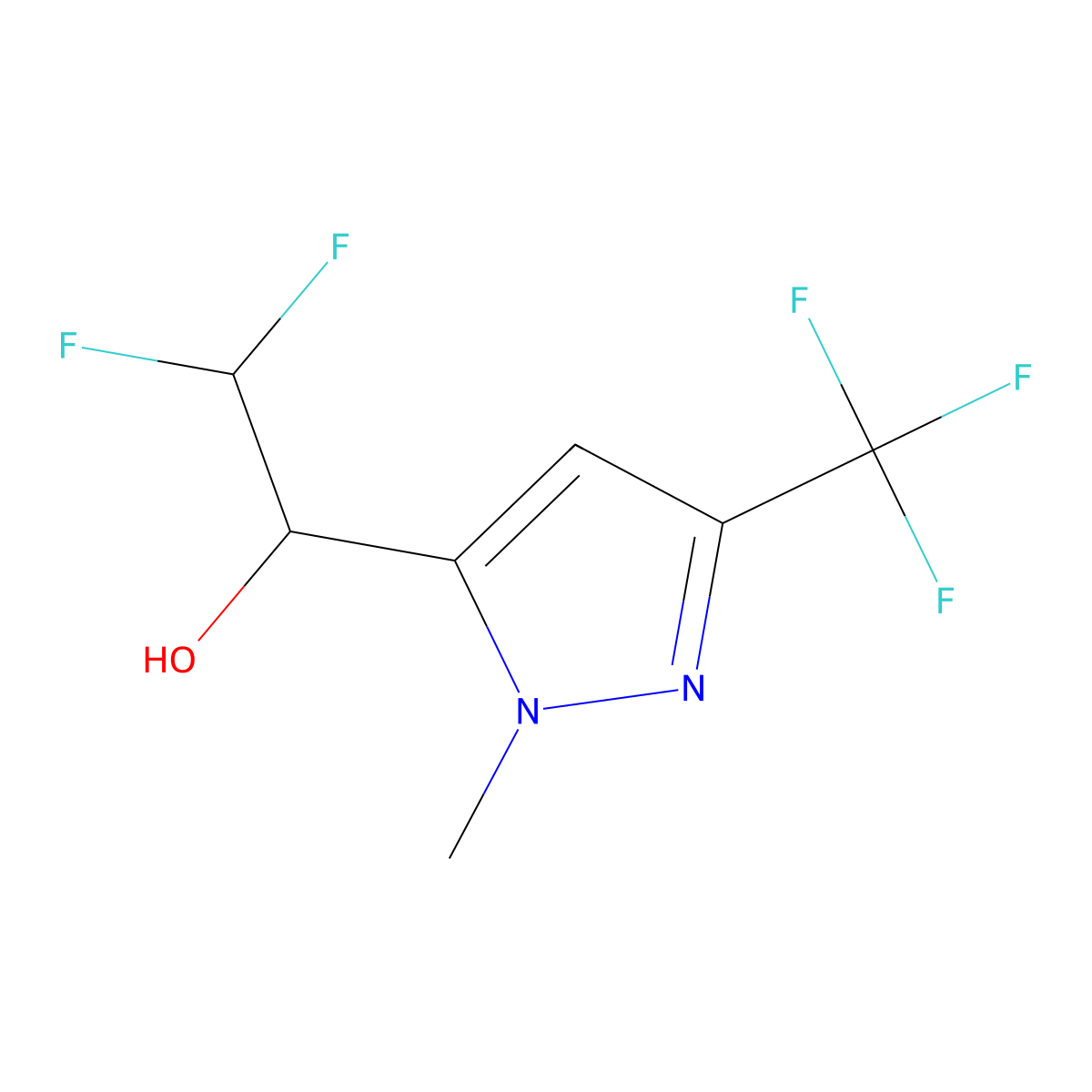 2,2-difluoro-1-[1-methyl-3-(trifluoromethyl)-1H-pyrazol-5-yl]ethan-1-ol molecular structure, CAS 2139855-97-1