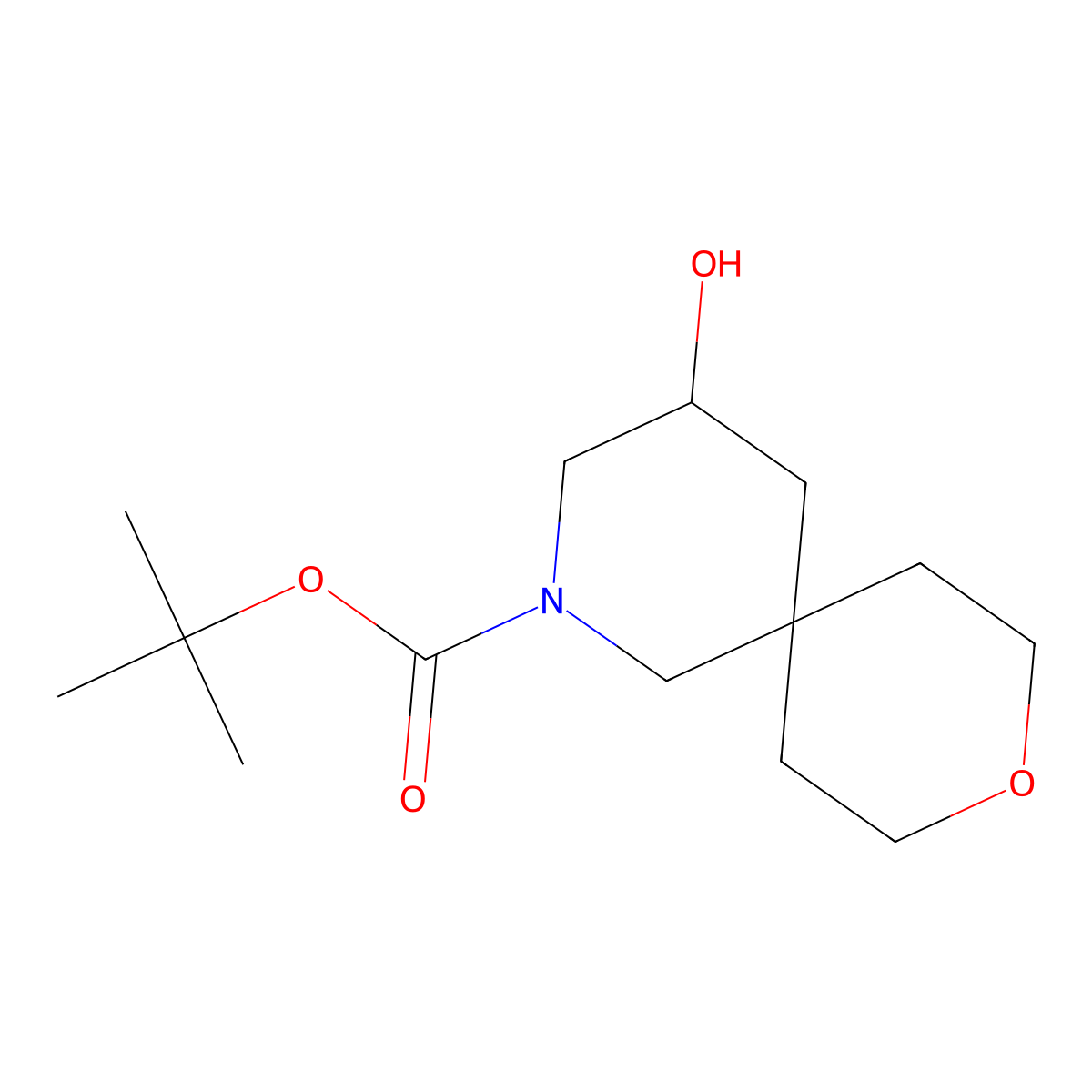Tert-butyl 4-hydroxy-9-oxa-2-azaspiro[5.5]undecane-2-carboxylate molecular structure, CAS 2139865-57-7