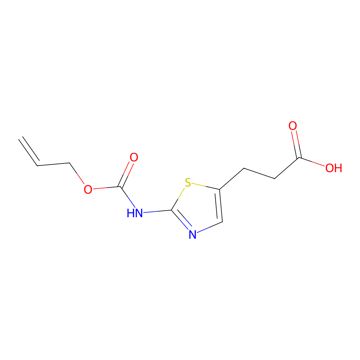 3-(2-{[(Prop-2-en-1-yloxy)carbonyl]amino}-1,3-thiazol-5-yl)propanoic acid molecular structure, CAS 2139897-45-1