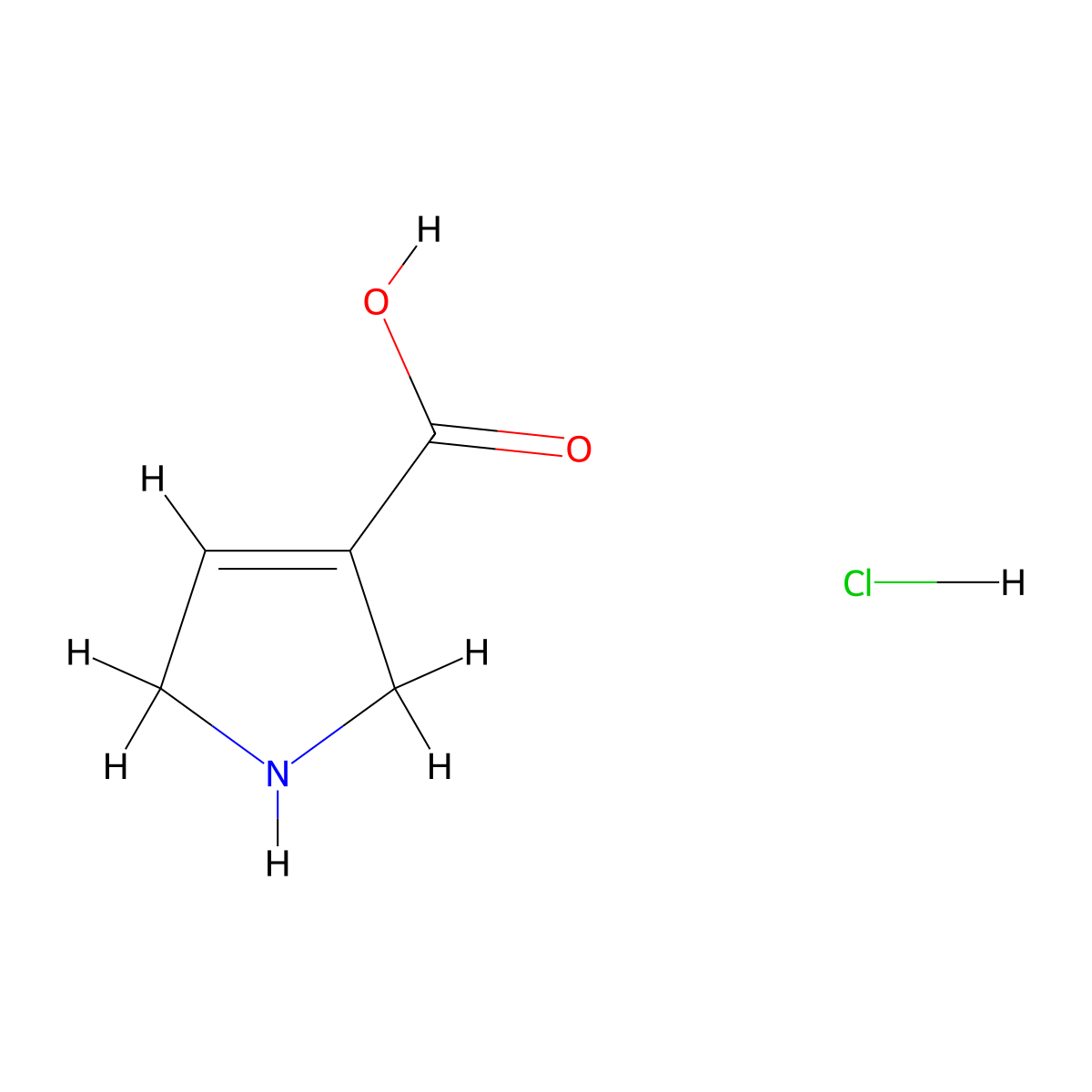 2,5-dihydro-1H-pyrrole-3-carboxylic acid hydrochloride molecular structure, CAS 21399-12-2