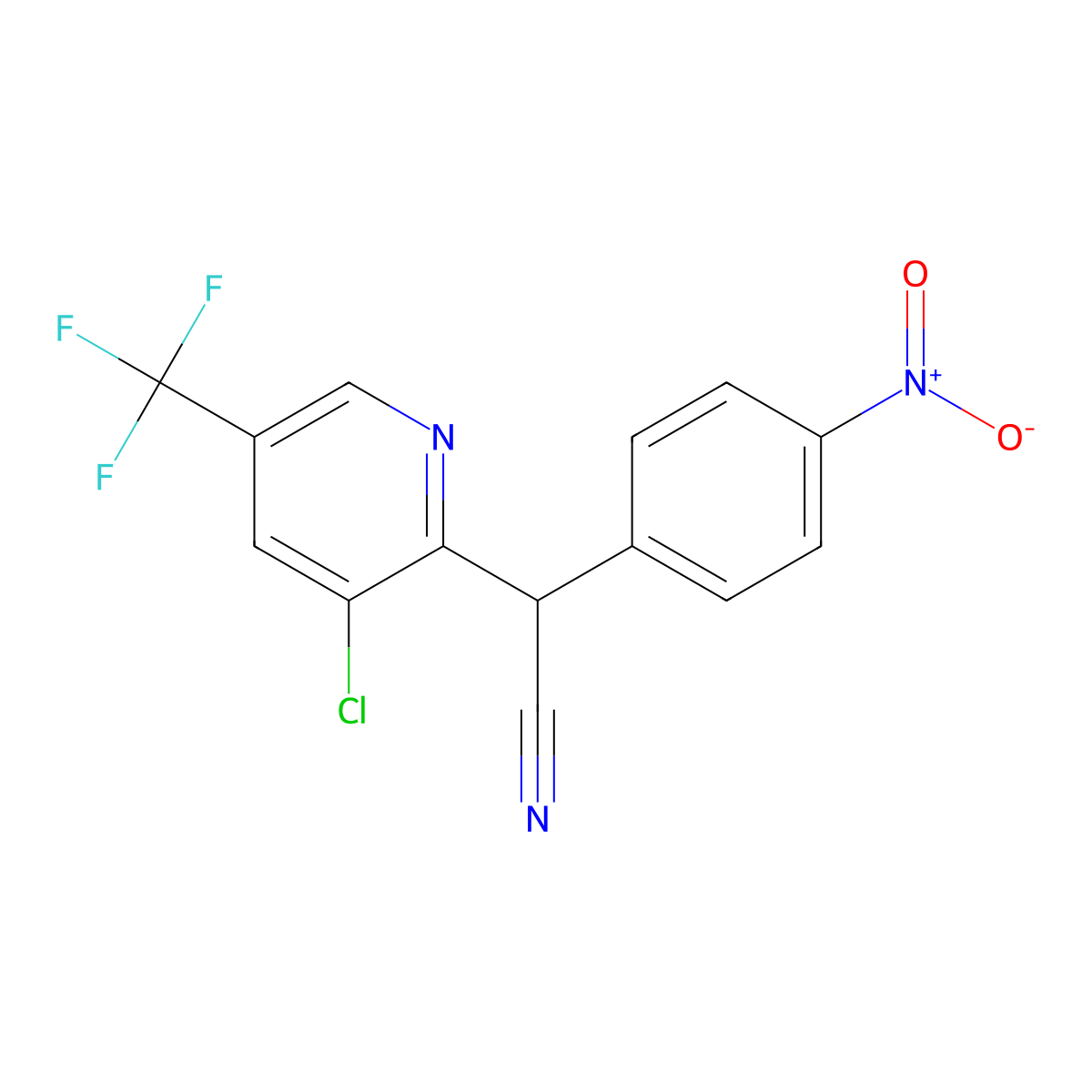 2-[3-Chloro-5-(trifluoromethyl)-2-pyridinyl]-2-(4-nitrophenyl)acetonitrile molecular structure, CAS 213994-29-7