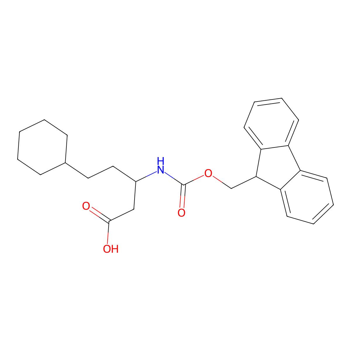 5-cyclohexyl-3-(9H-fluoren-9-ylmethoxycarbonylamino)pentanoic acid molecular structure, CAS 2140099-07-4
