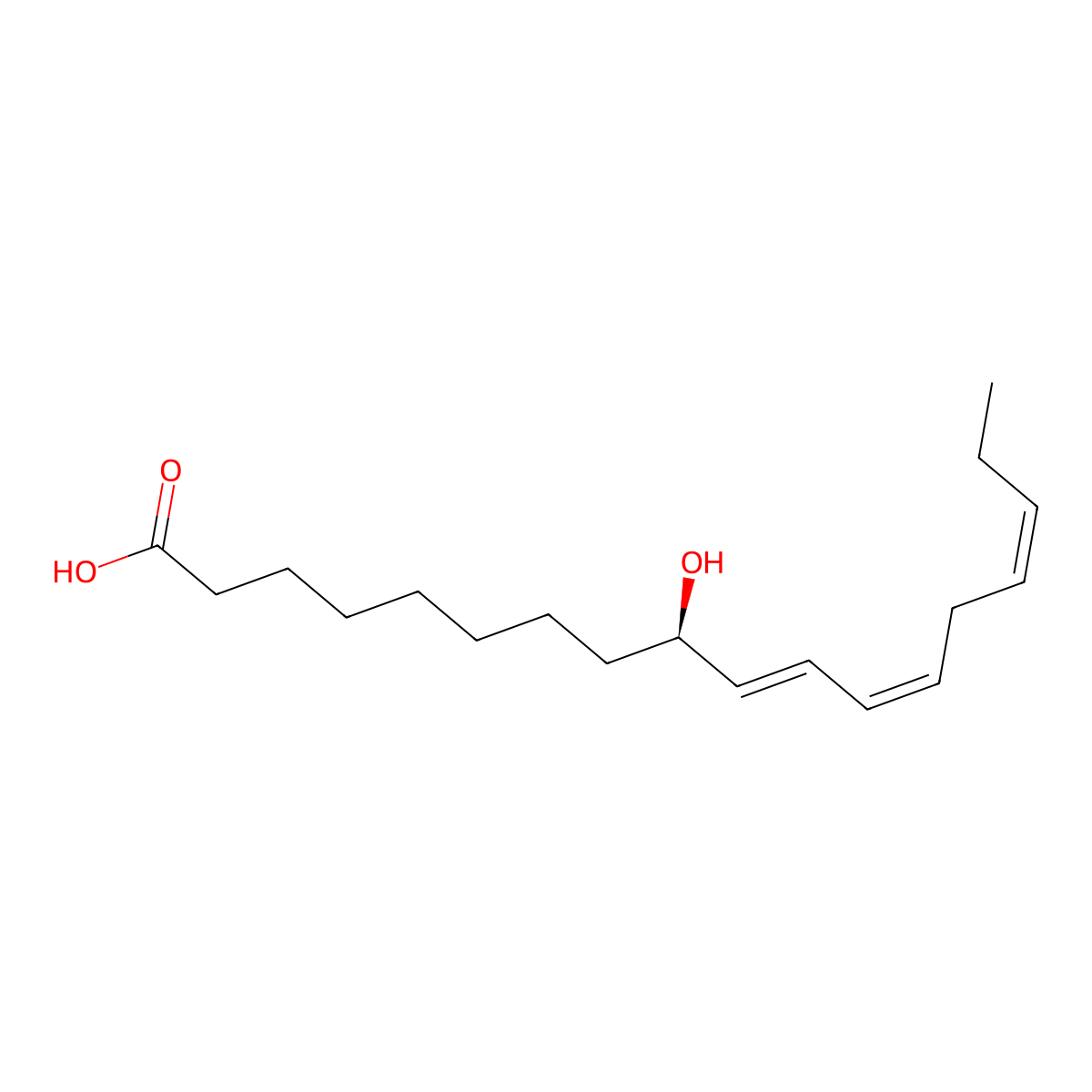 (9R)-hydroxy-(10E,12Z,15Z)-octadecatrienoic acid molecular structure, CAS 21402-68-6