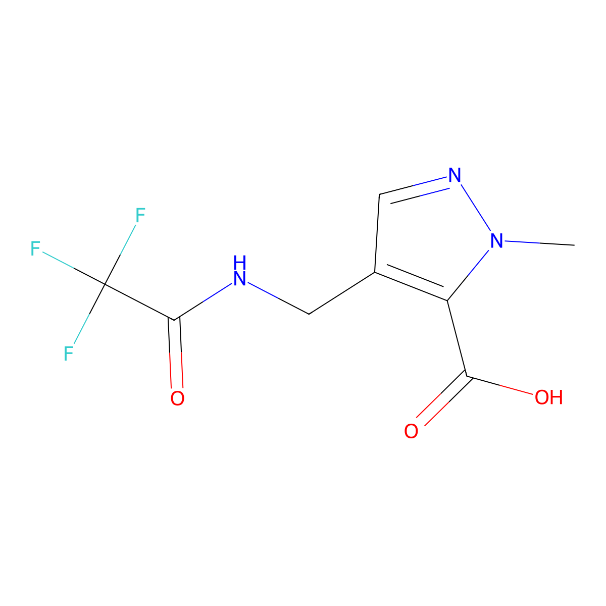 1-methyl-4-[(trifluoroacetamido)methyl]-1H-pyrazole-5-carboxylic acid molecular structure, CAS 2140214-30-6