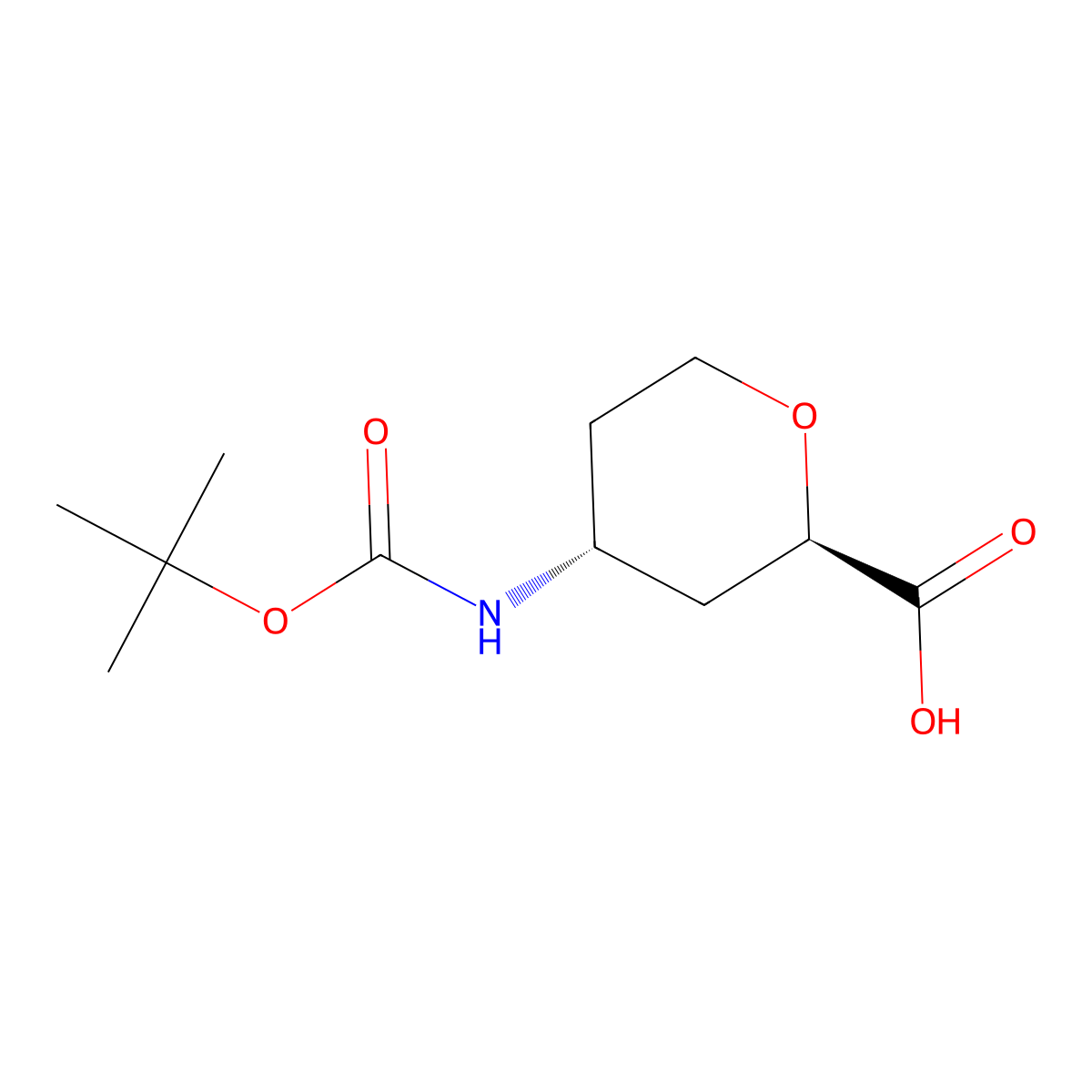 rac-(2R,4R)-4-(((tert-butoxy)carbonyl)amino)oxane-2-carboxylic acid molecular structure, CAS 2140264-49-7