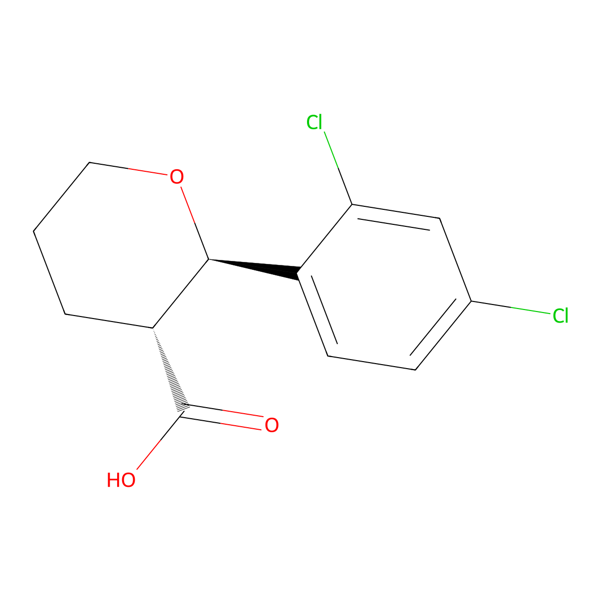 Rac-(2R,3R)-2-(2,4-dichlorophenyl)oxane-3-carboxylic acid molecular structure, CAS 2140265-21-8