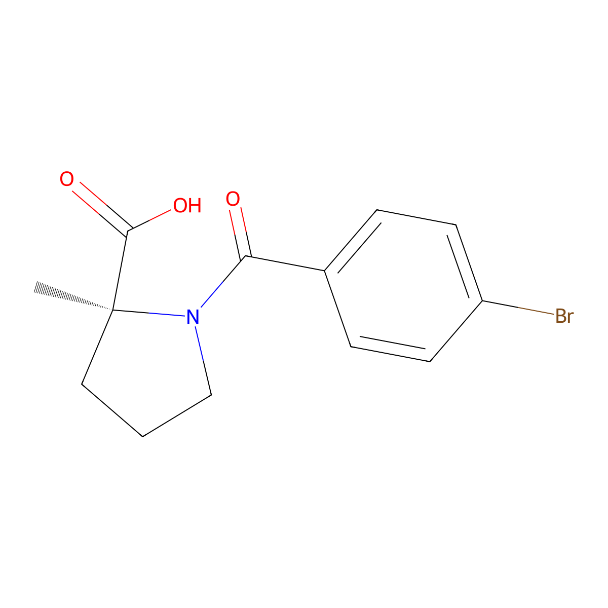 (2S)-1-[(4-Bromophenyl)carbonyl]-2-methylpyrrolidine-2-carboxylic acid molecular structure, CAS 2140265-41-2