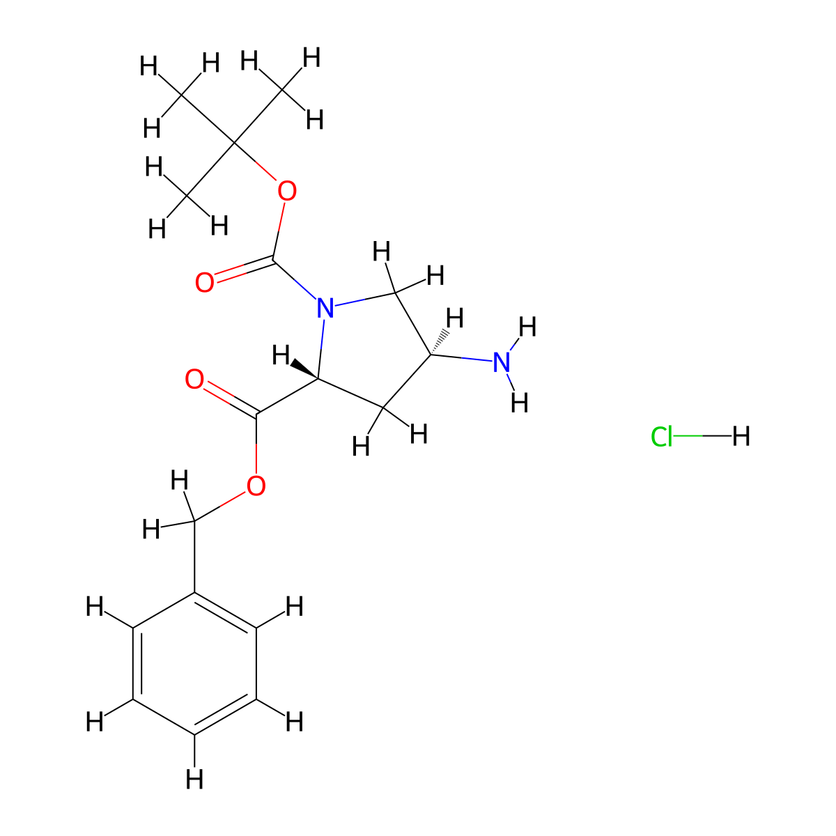 2-Benzyl 1-tert-butyl (2R,4S)-4-aminopyrrolidine-1,2-dicarboxylate hydrochloride molecular structure, CAS 2140267-06-5