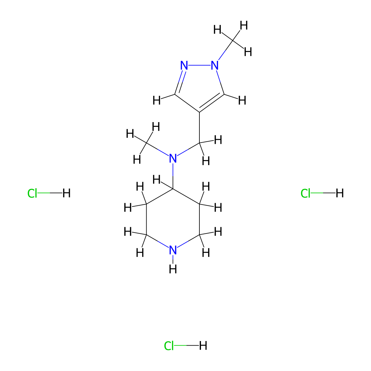 N-methyl-N-[(1-methyl-1H-pyrazol-4-yl)methyl]piperidin-4-amine trihydrochloride molecular structure, CAS 2140305-20-8