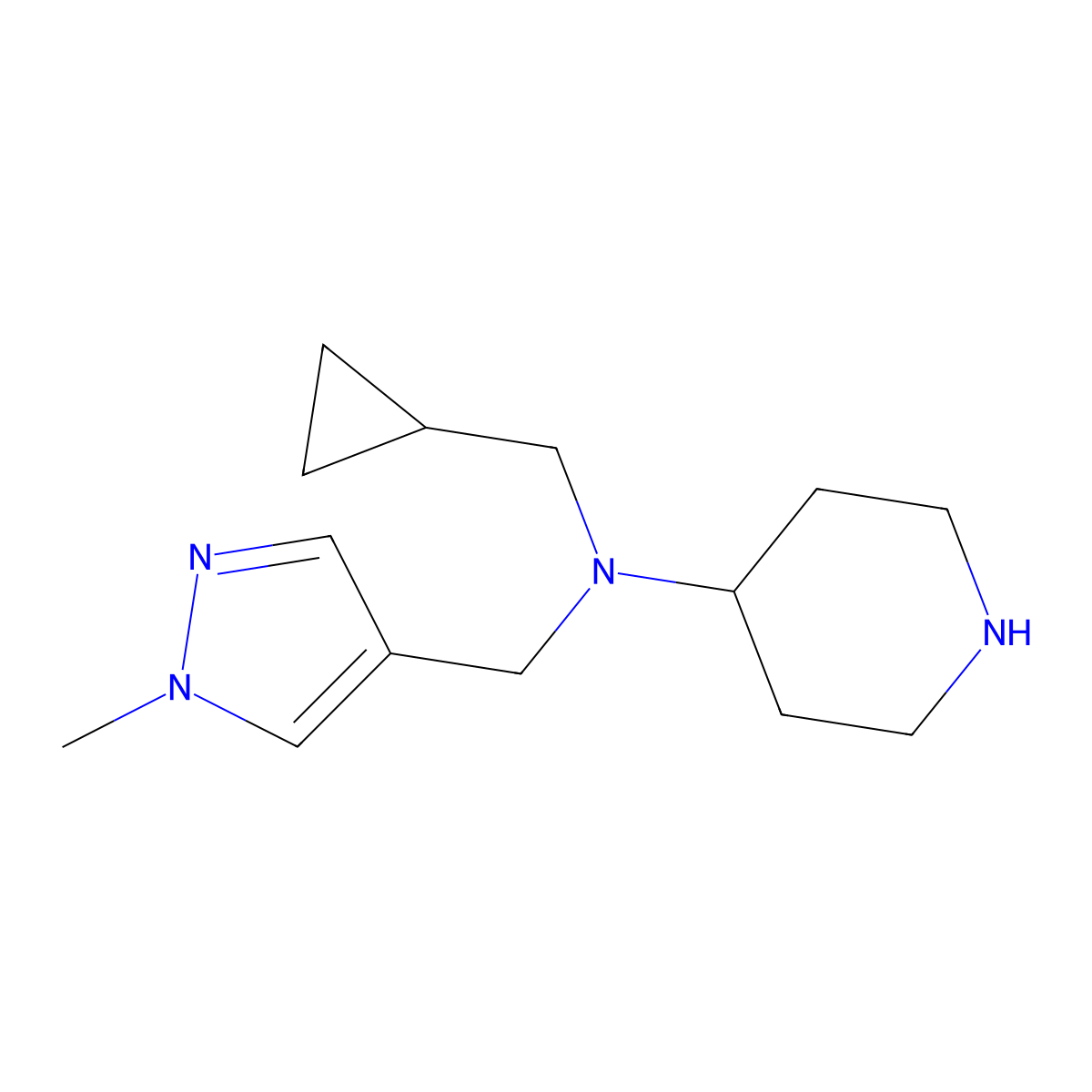 N-(cyclopropylmethyl)-N-[(1-methyl-1H-pyrazol-4-yl)methyl]piperidin-4-amine molecular structure, CAS 2140305-23-1