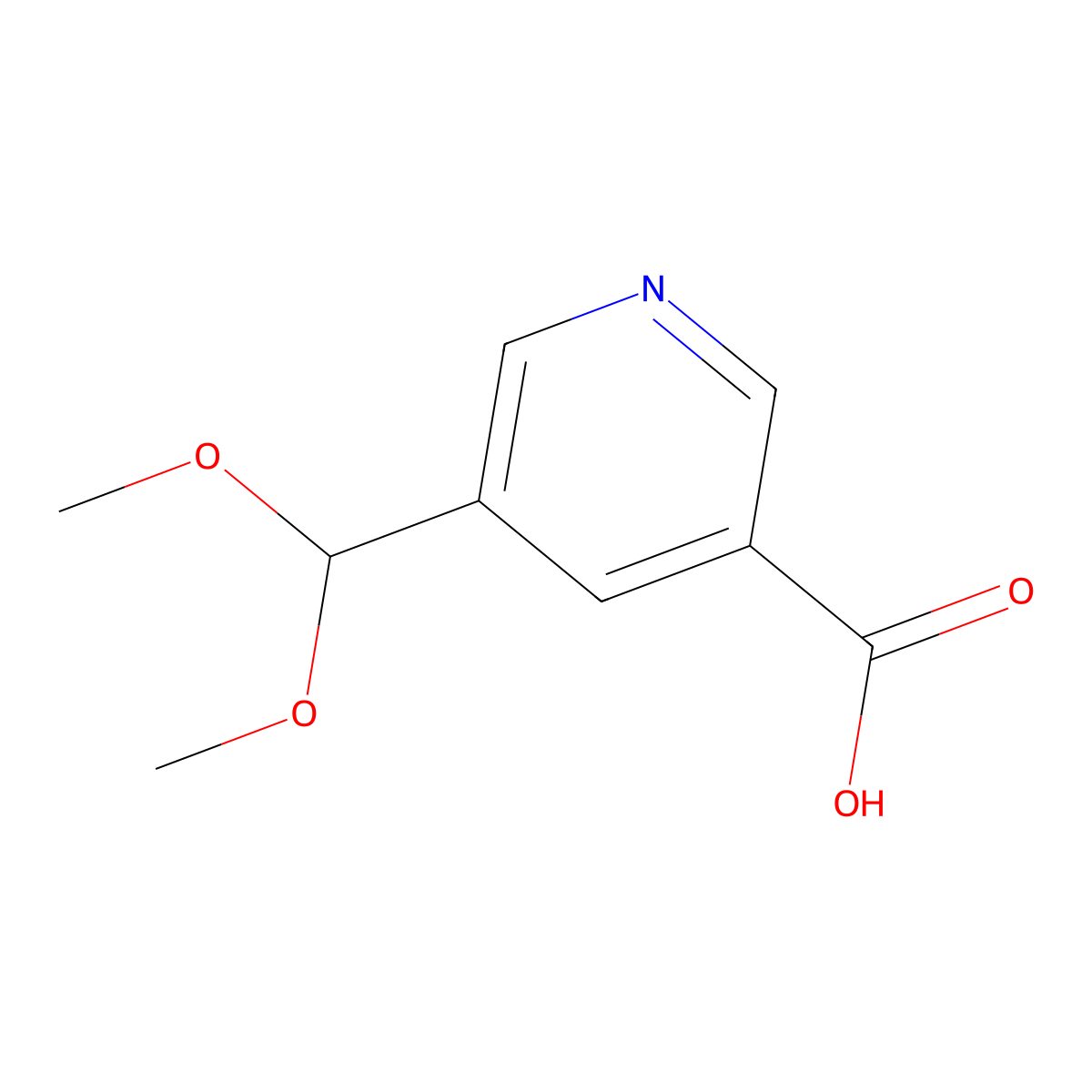 5-(Dimethoxymethyl)pyridine-3-carboxylic acid molecular structure, CAS 2140305-29-7