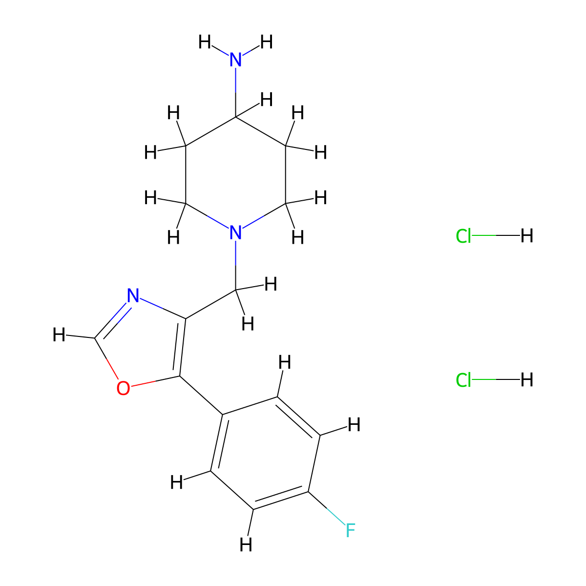 1-((5-(4-Fluorophenyl)oxazol-4-yl)methyl)piperidin-4-amine dihydrochloride molecular structure, CAS 2140305-31-1