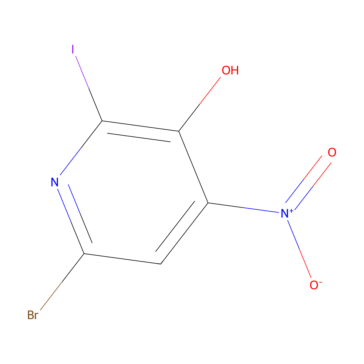 6-Bromo-2-iodo-4-nitropyridin-3-ol molecular structure, CAS 2140305-60-6