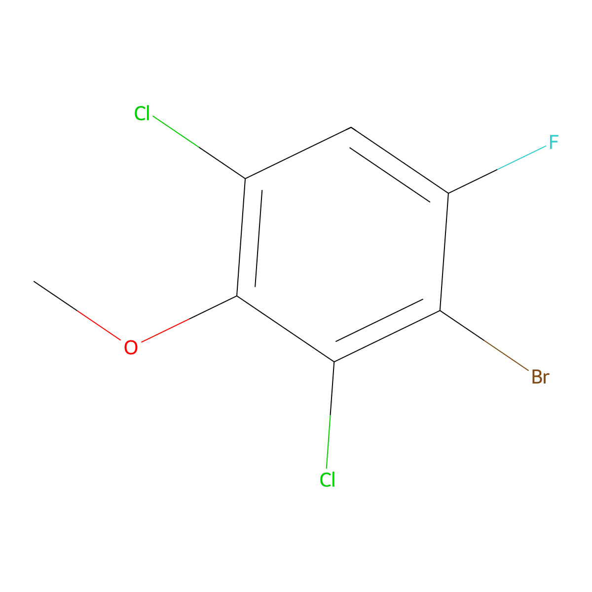 2-Bromo-3,5-dichloro-1-fluoro-4-methoxybenzene molecular structure, CAS 2140305-64-0