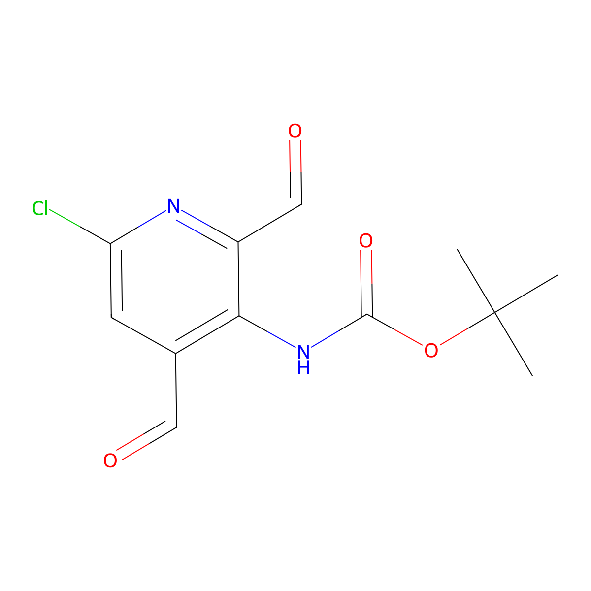 tert-Butyl N-(6-chloro-2,4-diformylpyridin-3-yl)carbamate molecular structure, CAS 2140305-89-9