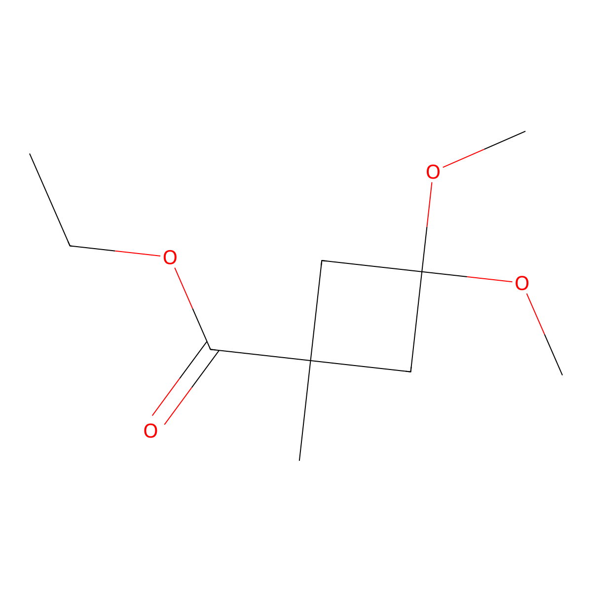 Ethyl 3,3-dimethoxy-1-methylcyclobutane-1-carboxylate molecular structure, CAS 2140306-07-4