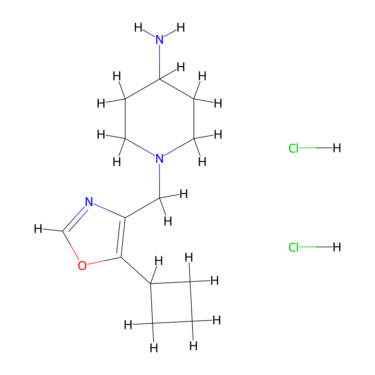 1-[(5-Cyclobutyl-1,3-oxazol-4-yl)methyl]piperidin-4-amine dihydrochloride molecular structure, CAS 2140316-43-2
