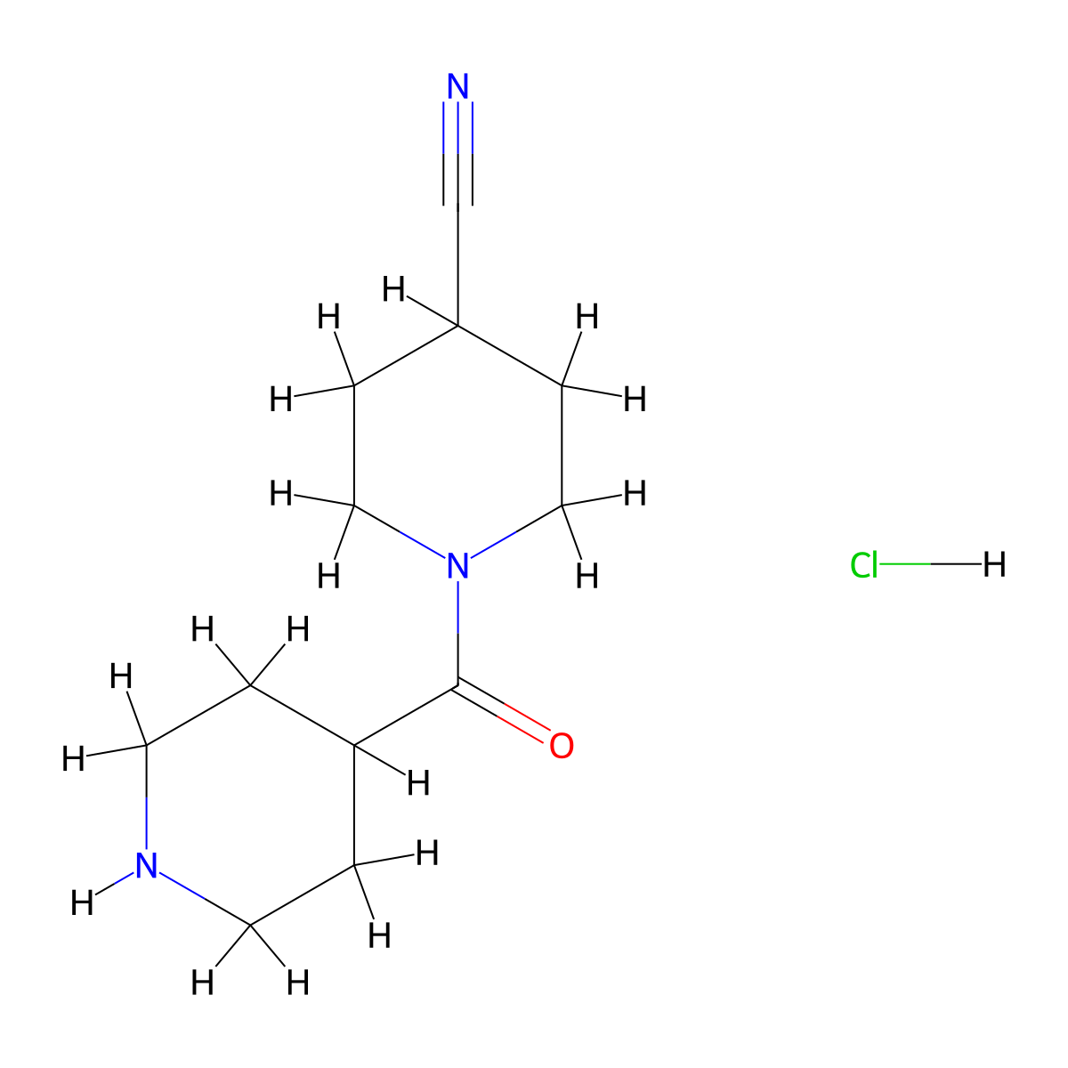 1-(Piperidine-4-carbonyl)piperidine-4-carbonitrile hydrochloride molecular structure, CAS 2140316-54-5