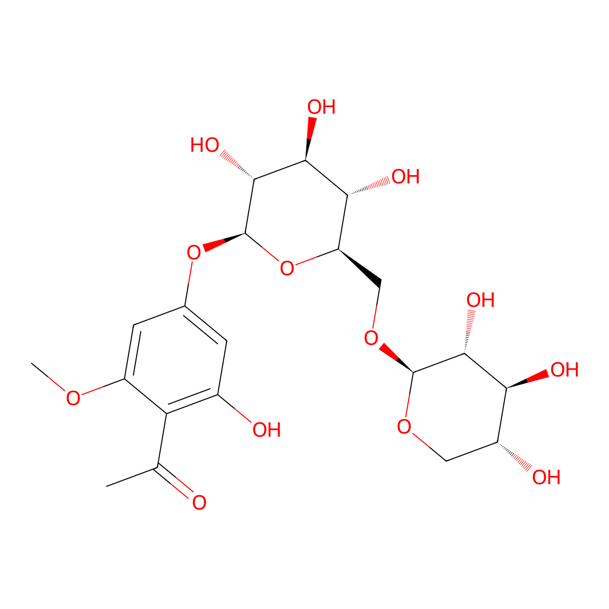 1-[2-Hydroxy-6-methoxy-4-[(6-O-beta-D-xylopyranosyl-beta-D-glucopyranosyl)oxy]phenyl]ethanone molecular structure, CAS 2140317-59-3