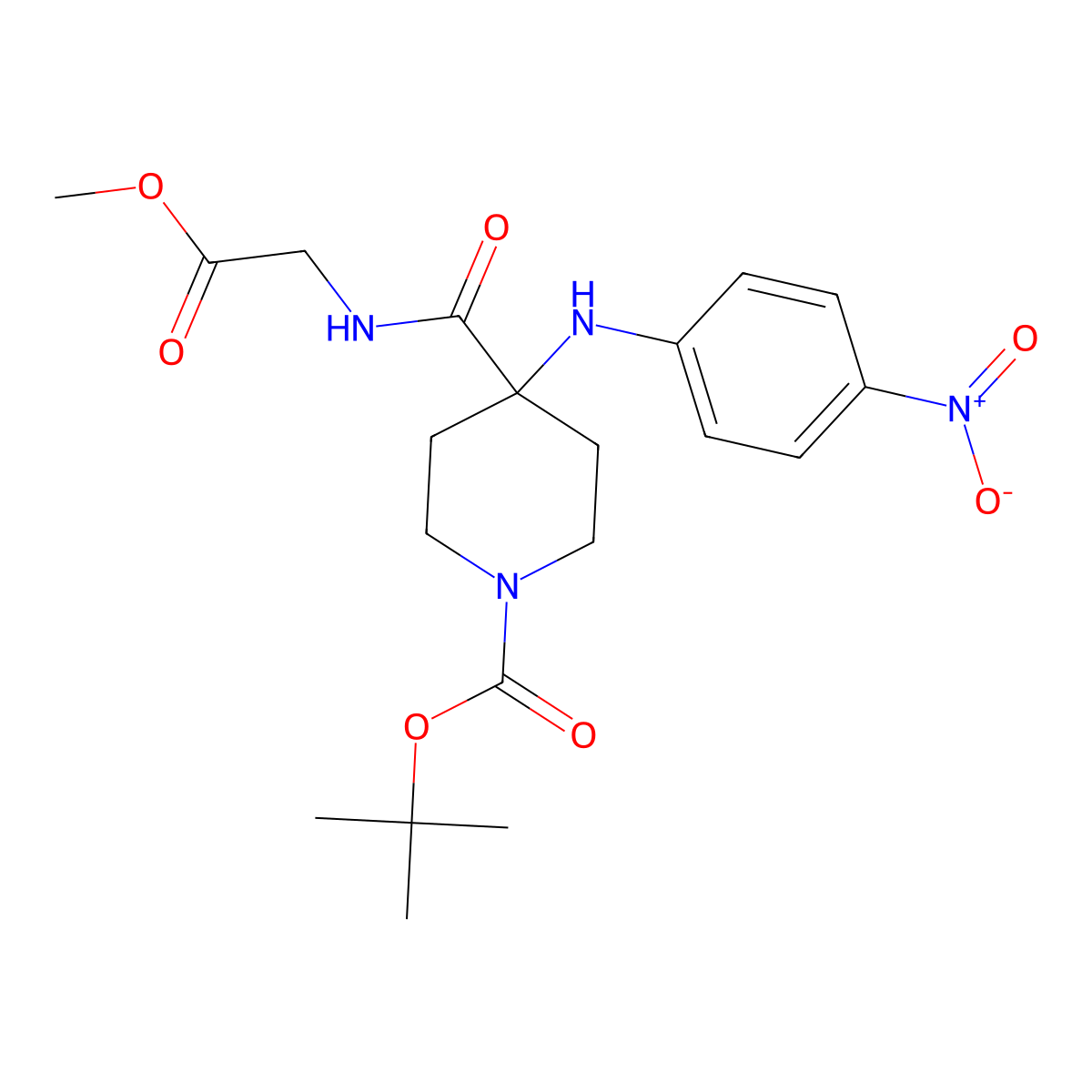 N-Methoxycarbonylmethyl 1-BOC-4-(4-nitrophenylamino)piperidine-4-carboxamide molecular structure, CAS 2140326-22-1
