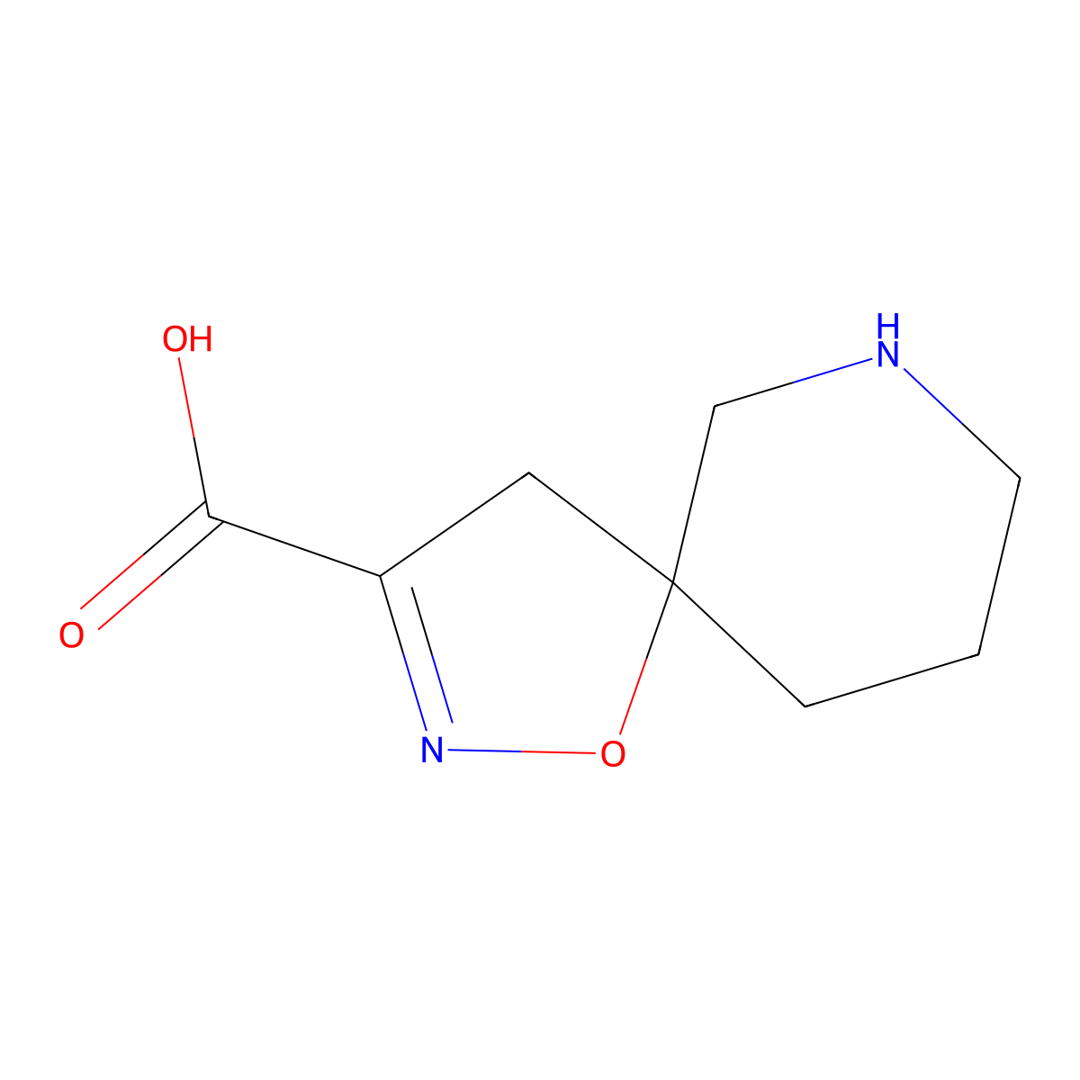 1-Oxa-2,7-diazaspiro[4.5]dec-2-ene-3-carboxylic acid molecular structure, CAS 2140326-78-7