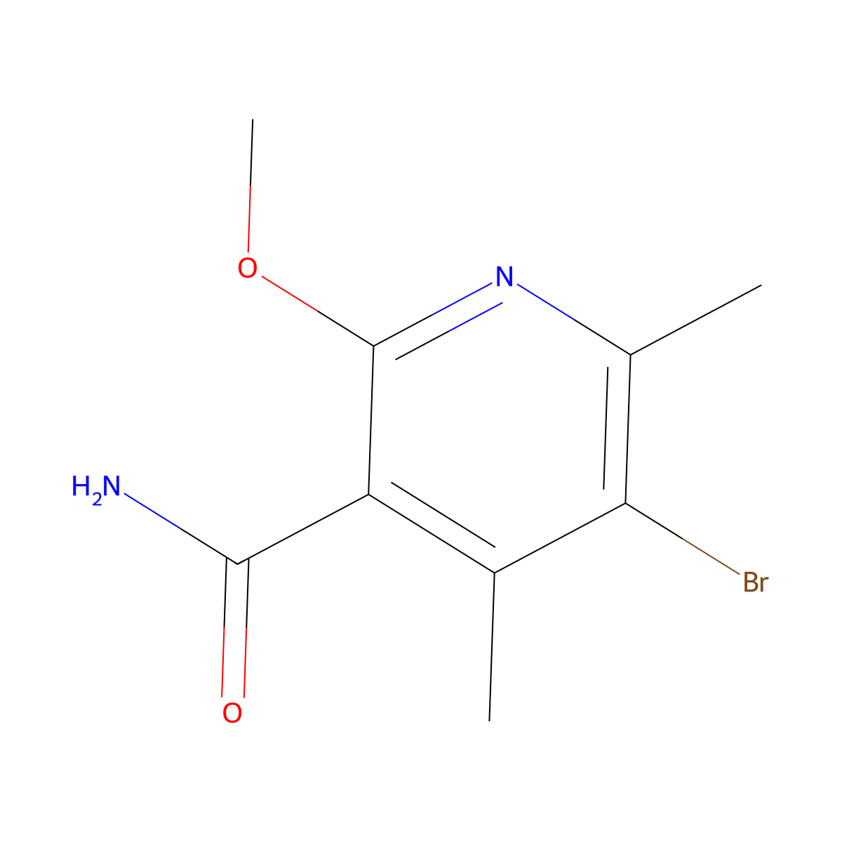 5-Bromo-2-methoxy-4,6-dimethylpyridine-3-carboxamide molecular structure, CAS 2140326-79-8