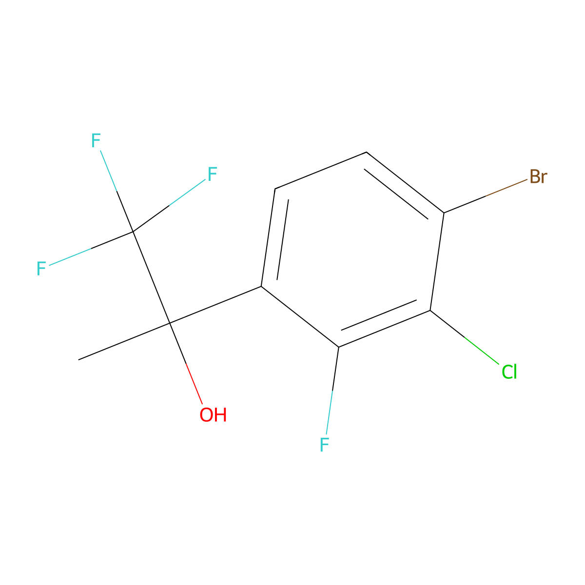 4-Bromo-3-chloro-2-fluoro-alpha-methyl-alpha-(trifluoromethyl)benZenemethanol molecular structure, CAS 2140334-20-7