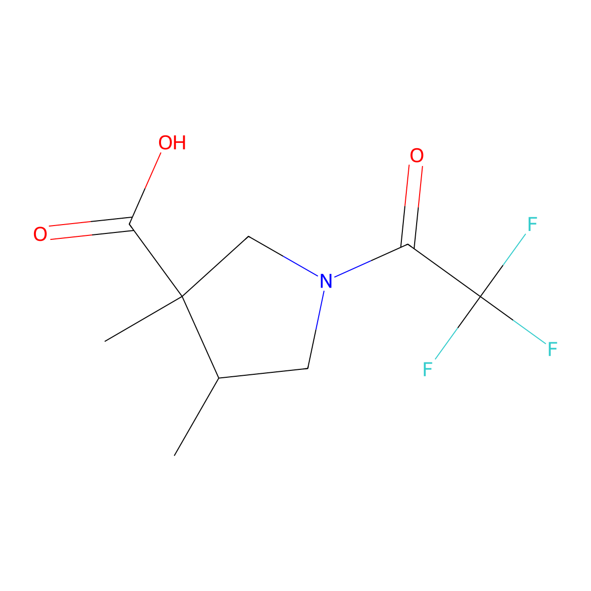 rac-(3R,4R)-3,4-dimethyl-1-(trifluoroacetyl)pyrrolidine-3-carboxylic acid molecular structure, CAS 2140417-33-8