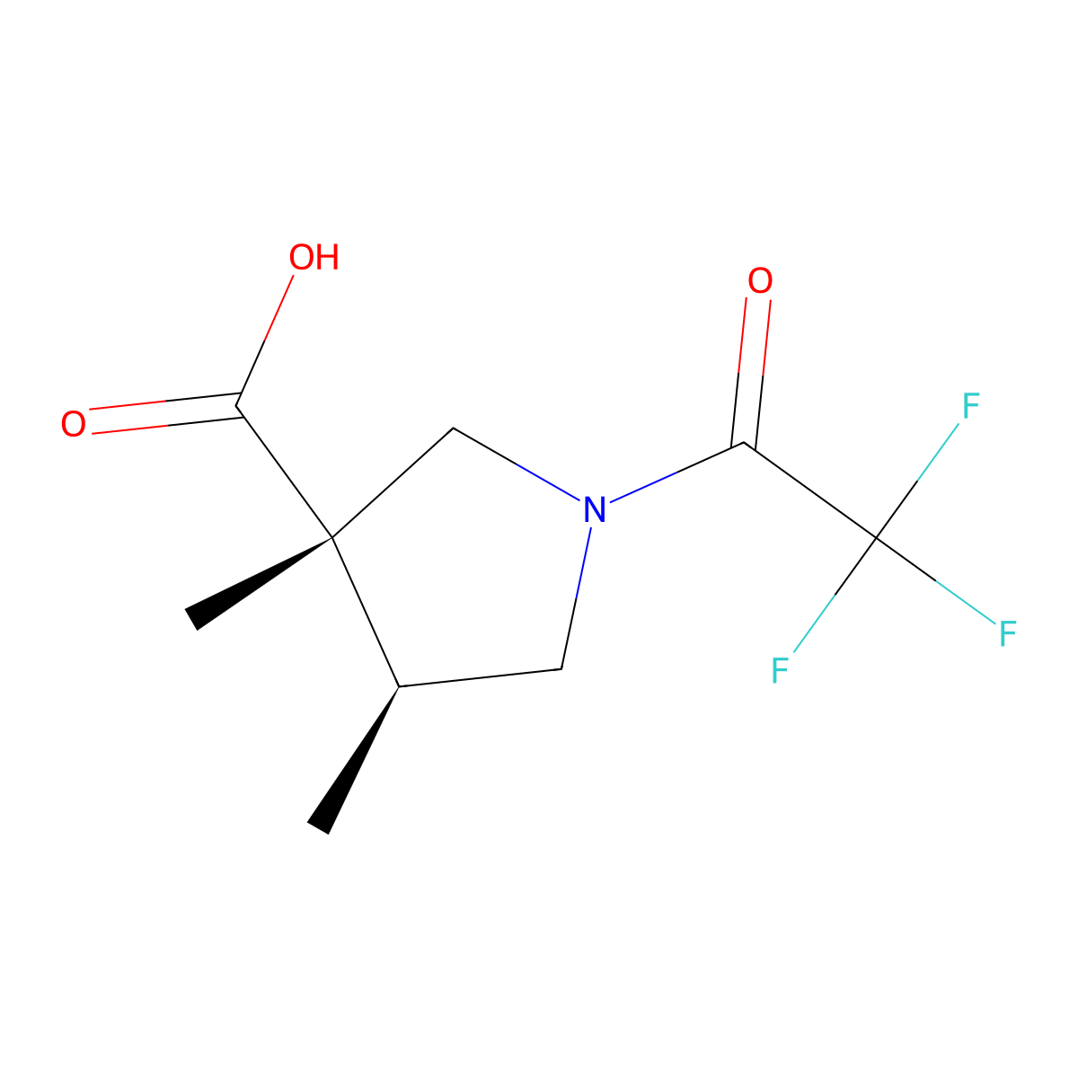 rac-(3R,4R)-3,4-dimethyl-1-(trifluoroacetyl)pyrrolidine-3-carboxylic acid molecular structure, CAS 2140417-33-8