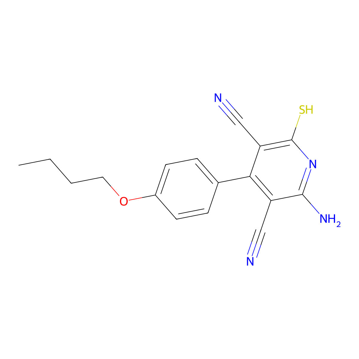 2-amino-4-(4-butoxyphenyl)-6-sulfanylidene-1H-pyridine-3,5-dicarbonitrile molecular structure, CAS 214046-05-6