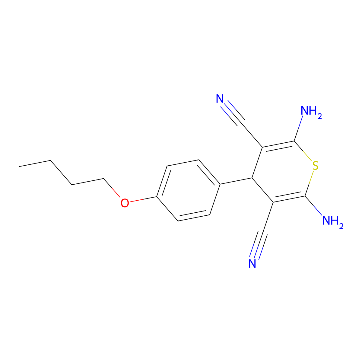 2,6-diamino-4-(4-butoxyphenyl)-4H-thiopyran-3,5-dicarbonitrile molecular structure, CAS 214046-06-7