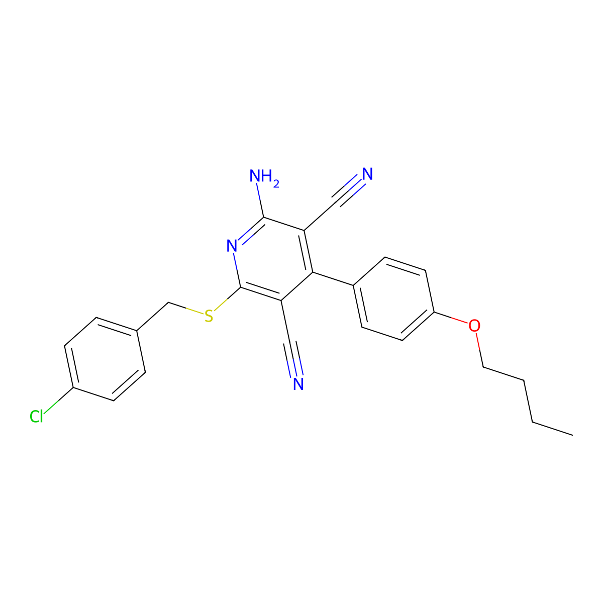 2-Amino-4-(4-butoxyphenyl)-6-[(4-chlorophenyl)methylsulfanyl]pyridine-3,5-dicarbonitrile molecular structure, CAS 214046-10-3