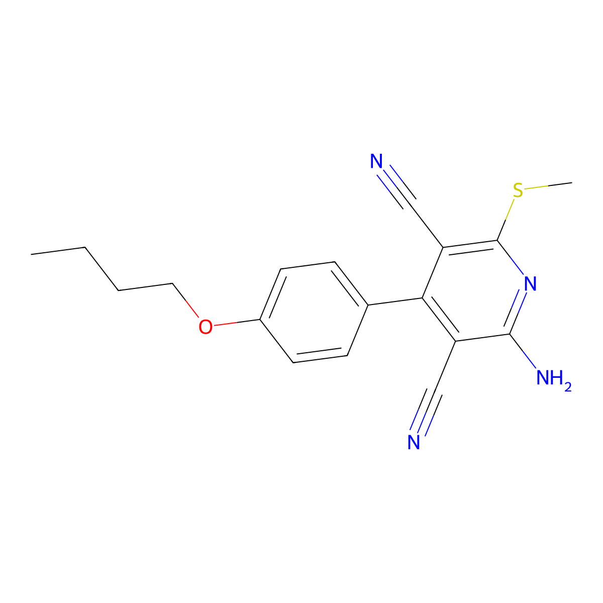 2-Amino-4-(4-butoxyphenyl)-6-methylsulfanylpyridine-3,5-dicarbonitrile molecular structure, CAS 214046-15-8