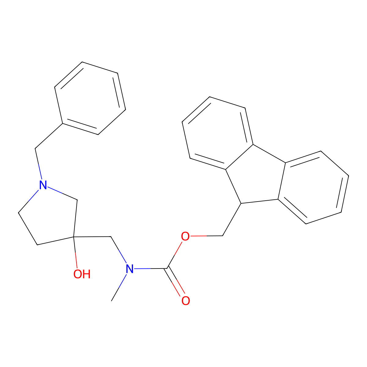 (9H-fluoren-9-yl)methyl N-[(1-benzyl-3-hydroxypyrrolidin-3-yl)methyl]-N-methylcarbamate molecular structure, CAS 2140532-12-1