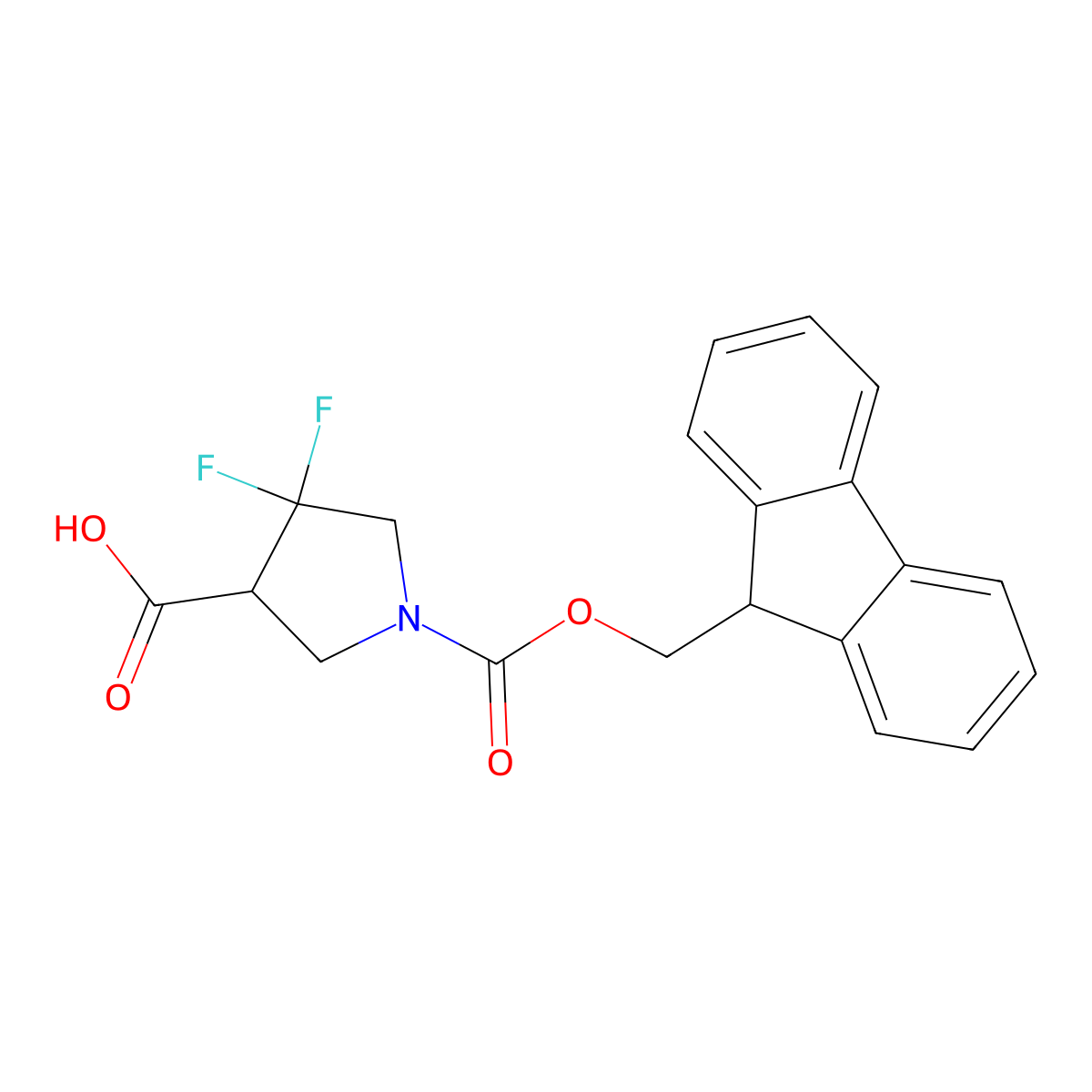 1-{[(9H-fluoren-9-yl)methoxy]carbonyl}-4,4-difluoropyrrolidine-3-carboxylic acid molecular structure, CAS 2140671-39-0