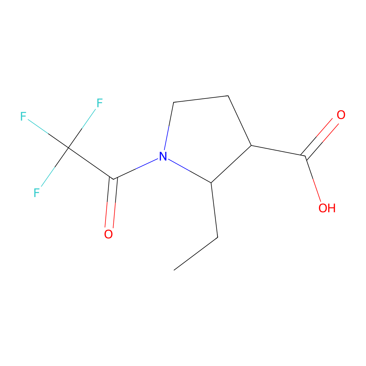 2-Ethyl-1-(trifluoroacetyl)pyrrolidine-3-carboxylic acid molecular structure, CAS 2140734-24-1