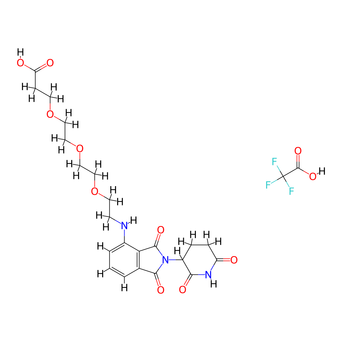 2,2,2-Trifluoroacetic acid-3-(2-(2-(2-((2-(2,6-dioxopiperidin-3-yl)-1,3-dioxoisoindolin-4-yl)amino)ethoxy)ethoxy)ethoxy)propanoic acid (1/1) molecular structure, CAS 2140807-09-4