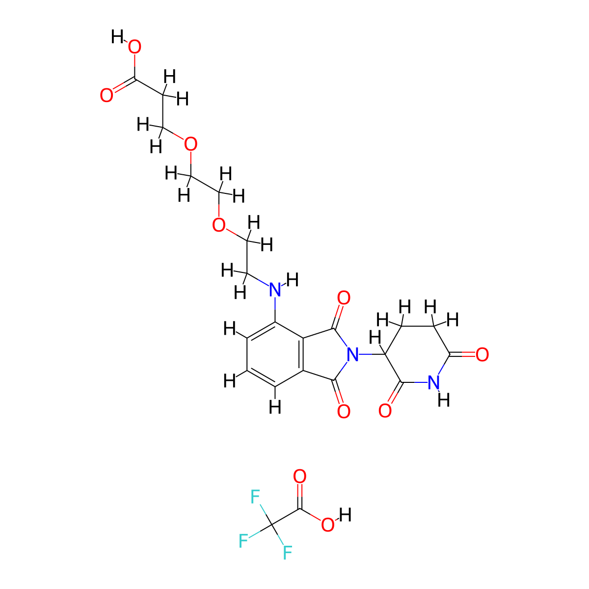 2,2,2-Trifluoroacetic acid-3-(2-(2-((2-(2,6-dioxopiperidin-3-yl)-1,3-dioxoisoindolin-4-yl)amino)ethoxy)ethoxy)propanoic acid (1/1) molecular structure, CAS 2140807-18-5