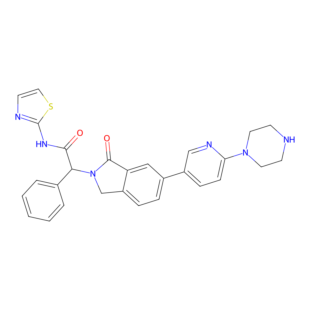 2-[1-Oxo-6-[6-(piperazin-1-yl)pyridin-3-yl]isoindolin-2-yl]-2-phenyl-N-(thiazol-2-yl)acetamide molecular structure, CAS 2140807-58-3