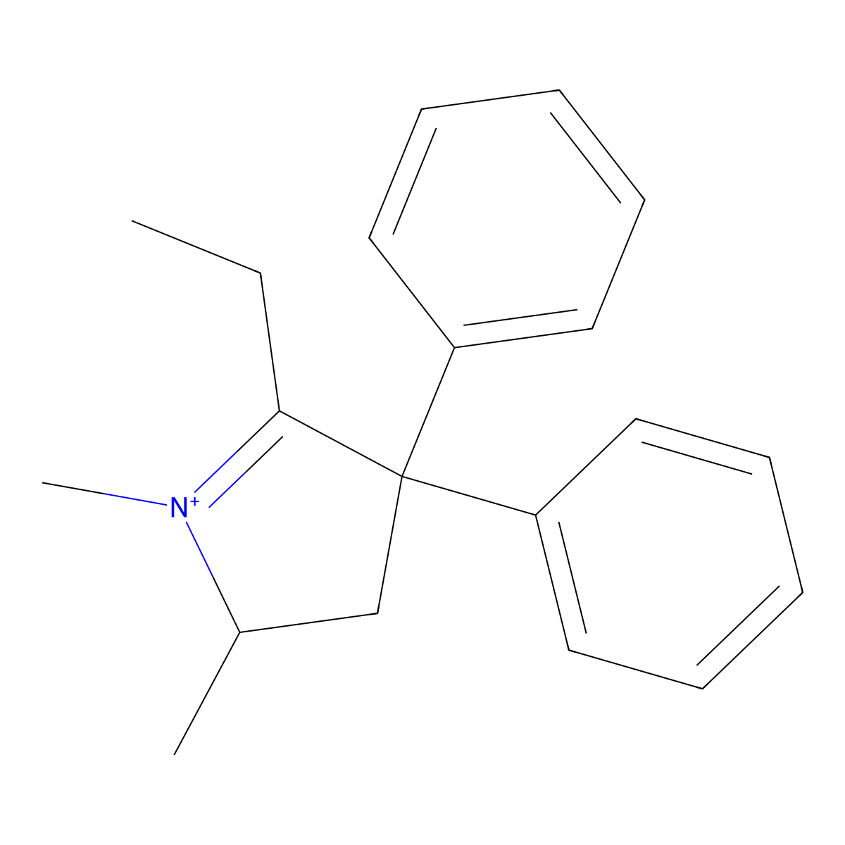 2-Ethyl-1,5-dimethyl-3,3-diphenylpyrrolinium molecular structure, CAS 21409-27-8