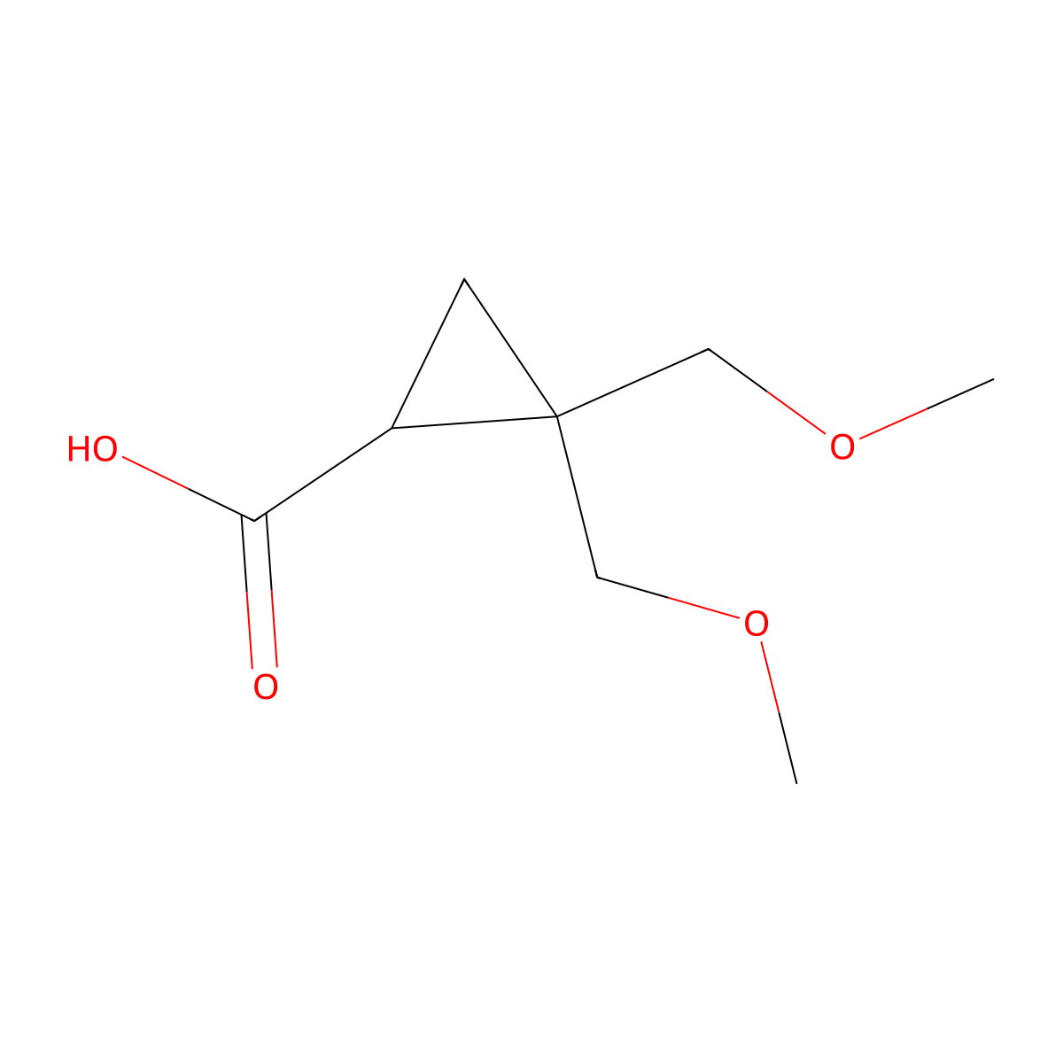 2,2-Bis(methoxymethyl)cyclopropane-1-carboxylic acid molecular structure, CAS 2141041-52-1