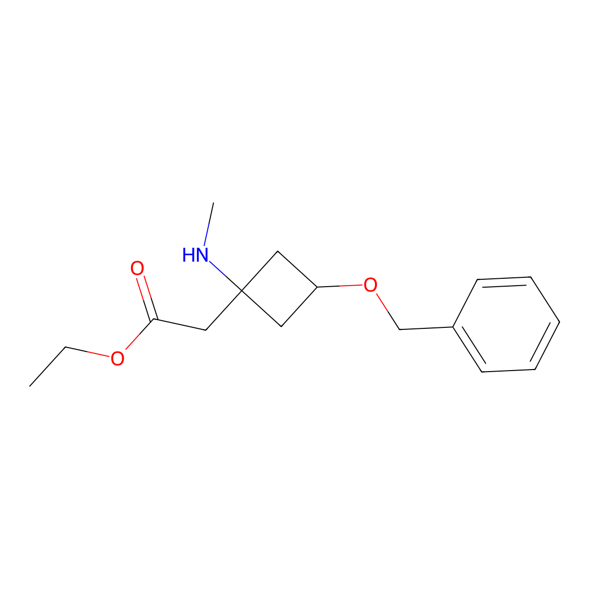 Ethyl 2-[3-benzyloxy-1-(methylamino)cyclobutyl]acetate molecular structure, CAS 2141041-85-0