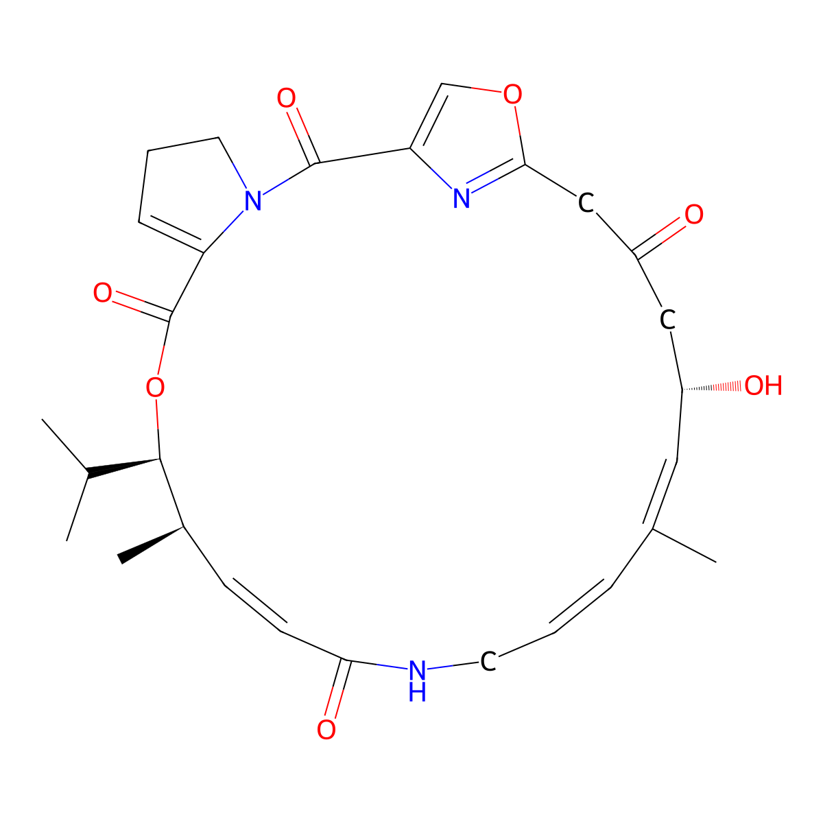 (10R,11R,12Z,17Z,19Z,21S)-21-hydroxy-11,19-dimethyl-10-propan-2-yl-9,26-dioxa-3,15,28-triazatricyclo(23.2.1.03,7)octacosa-1(27),6,12,17,19,25(28)-hexaene-2,8,14,23-tetrone molecular structure, CAS 21411-53-0