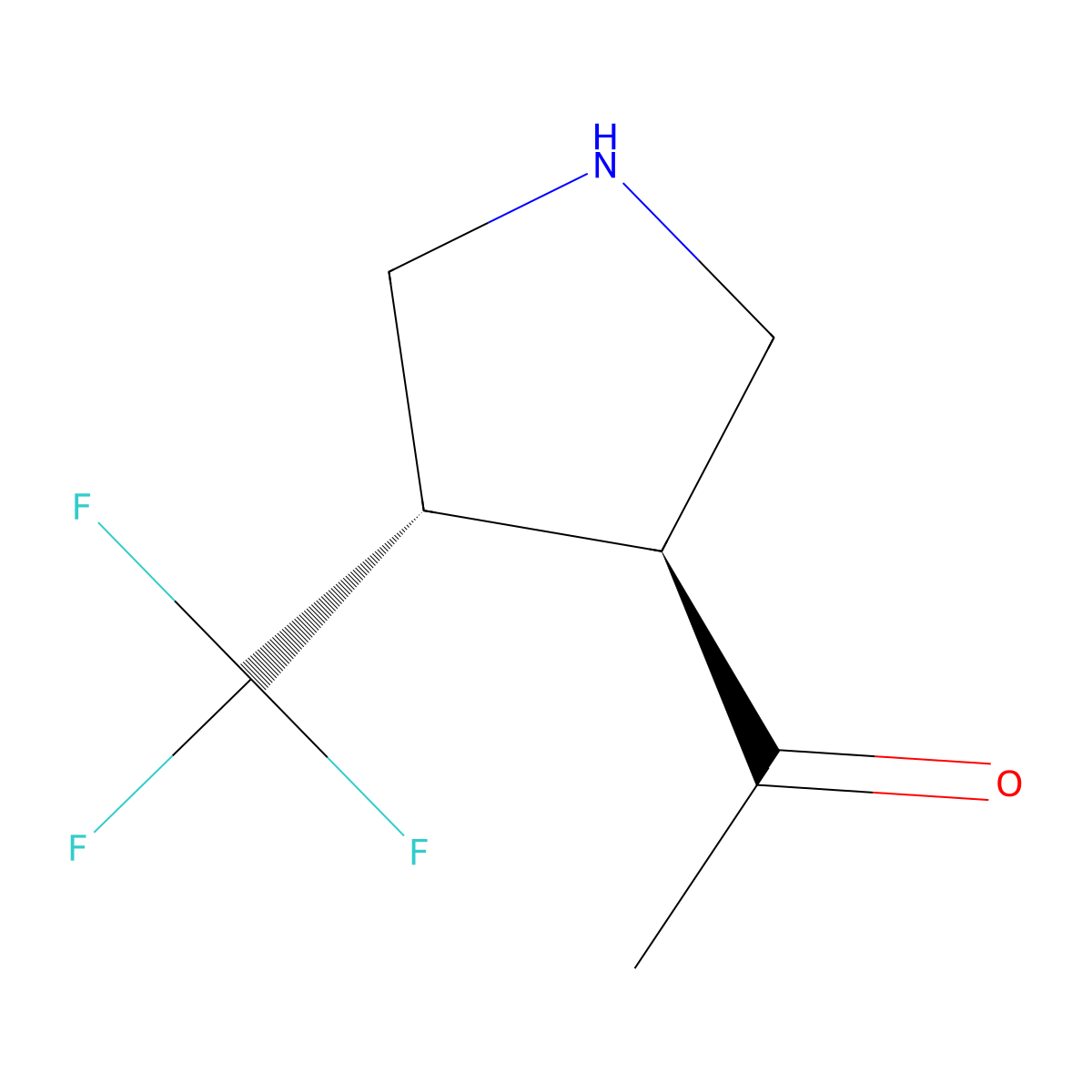 rac-1-[(3R,4R)-4-(trifluoromethyl)pyrrolidin-3-yl]ethan-1-one molecular structure, CAS 2141141-40-2