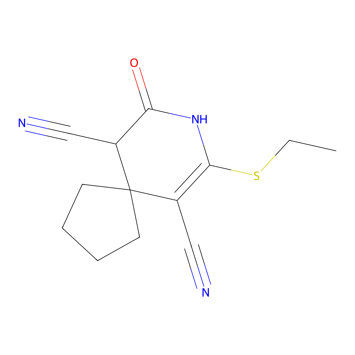 7-(Ethylsulfanyl)-9-oxo-8-azaspiro[4.5]dec-6-ene-6,10-dicarbonitrile molecular structure, CAS 214119-89-8