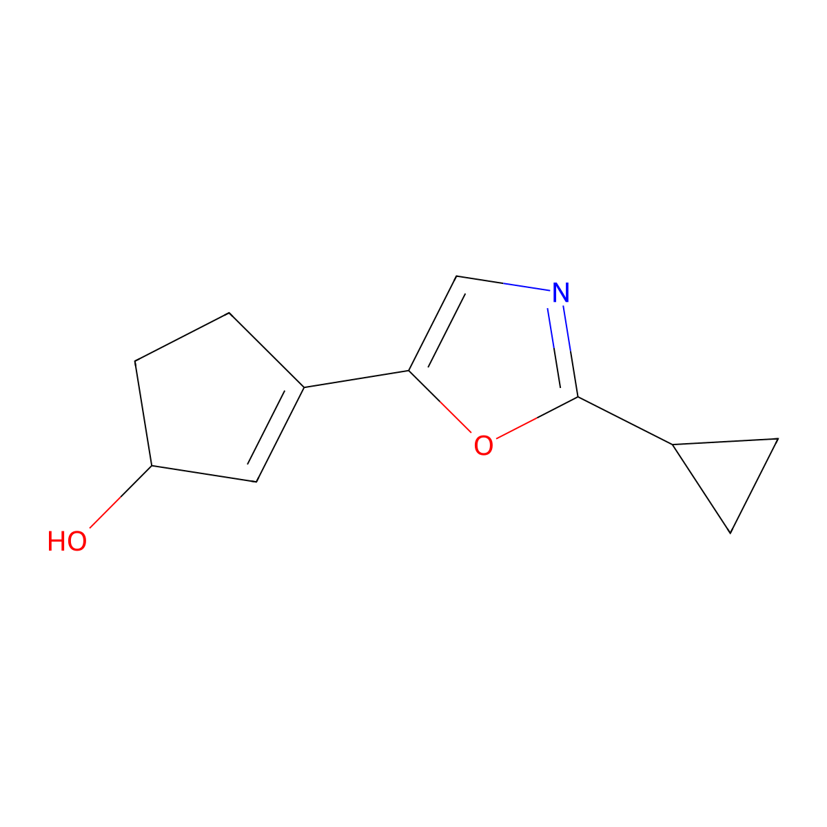 3-(2-Cyclopropyl-1,3-oxazol-5-yl)cyclopent-2-en-1-ol molecular structure, CAS 2141234-98-0