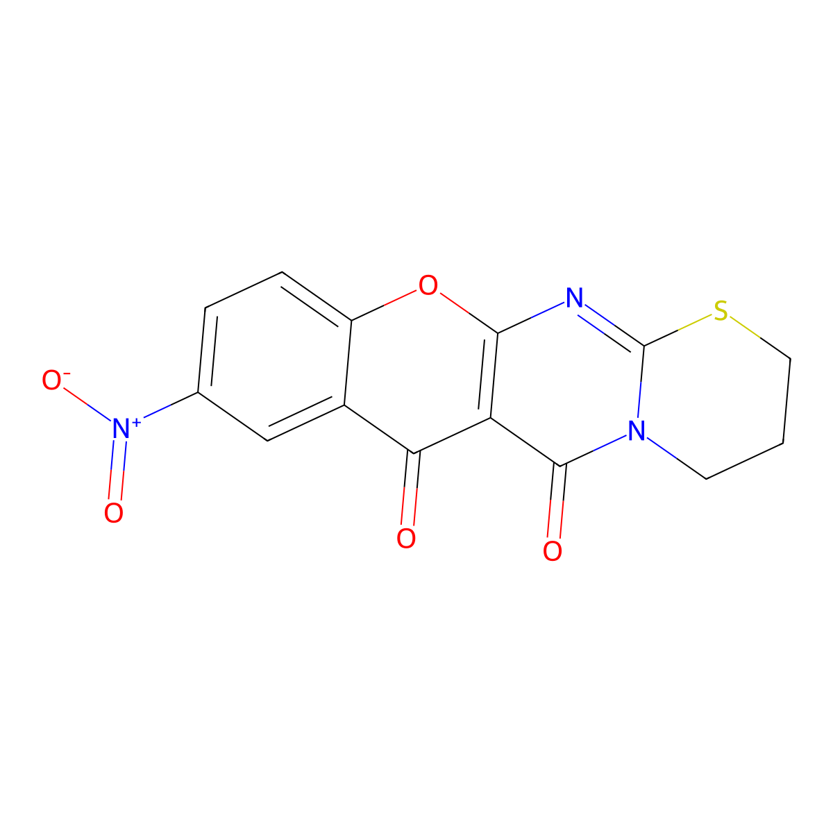9-nitro-3,4-dihydro-2H,6H,7H-chromeno[2',3':4,5]pyrimido[2,1-b][1,3]thiazine-6,7-dione molecular structure, CAS 214140-97-3