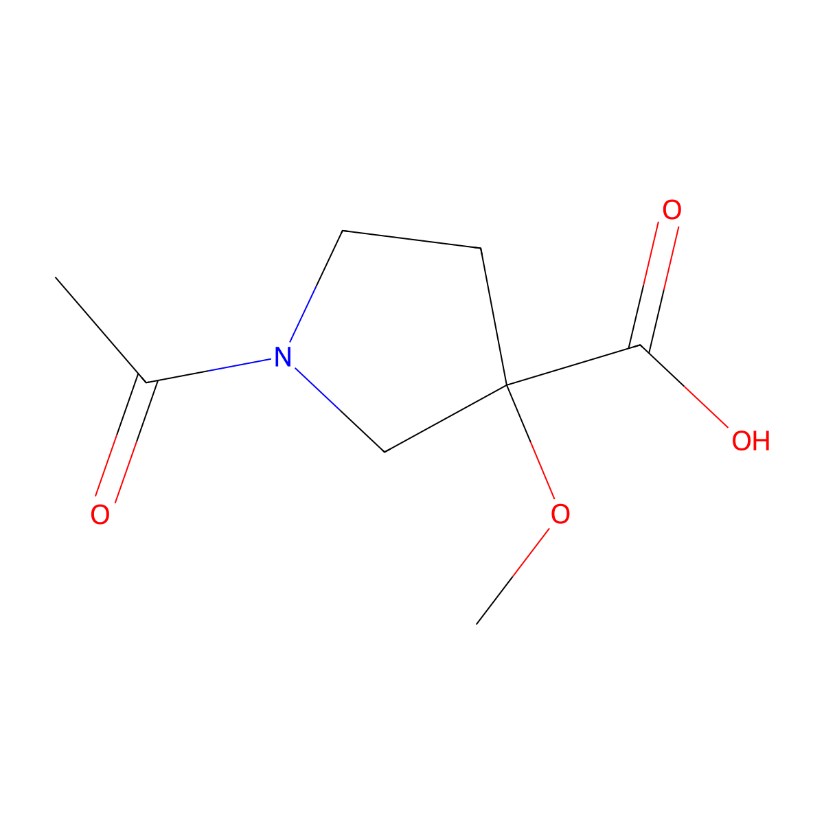 1-Acetyl-3-methoxypyrrolidine-3-carboxylic acid molecular structure, CAS 2141428-18-2