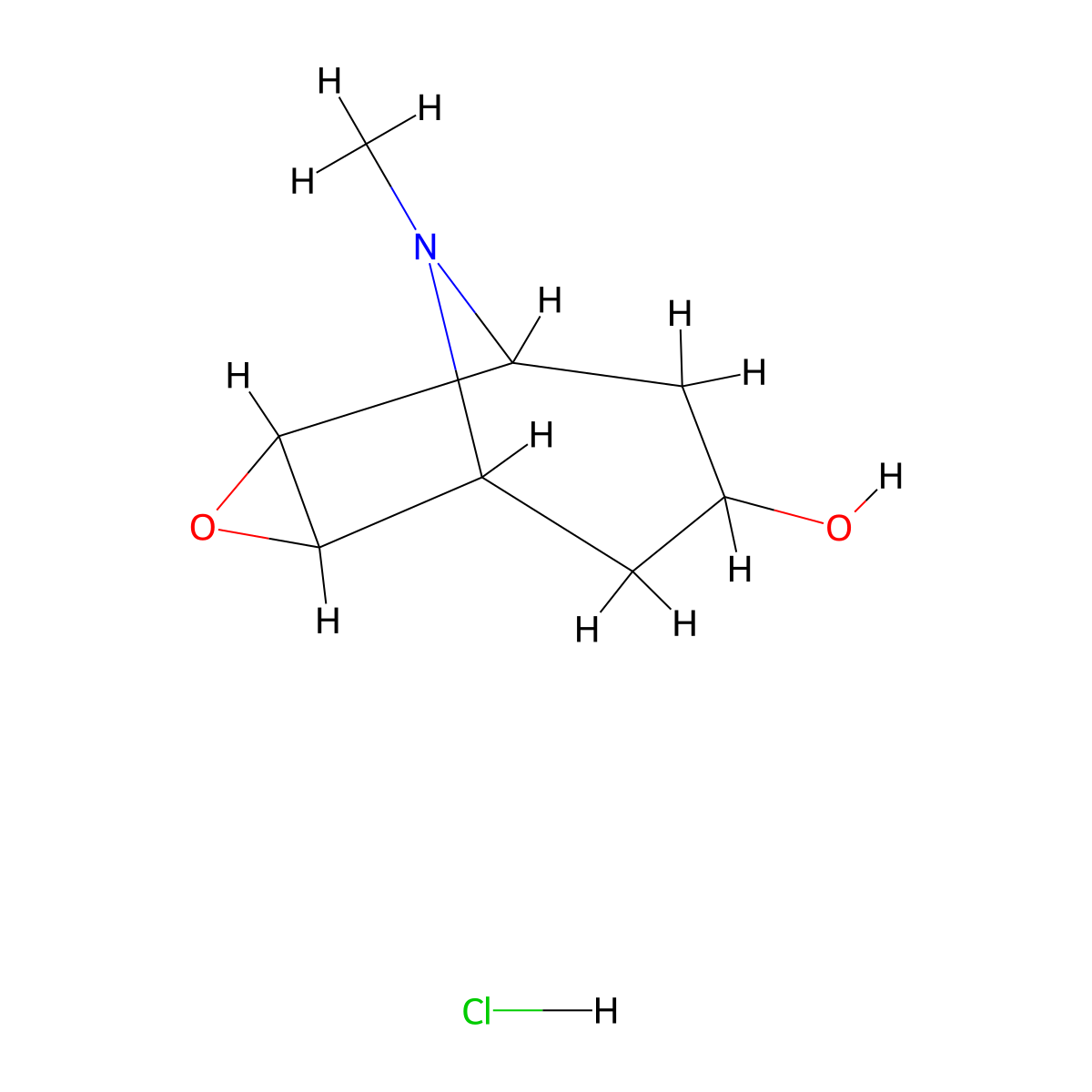 (1alpha,2beta,4beta,5alpha,7beta)-9-Methyl-3-oxa-9-azatricyclo[3.3.1.02.4]nonan-7-ol hydrochloride molecular structure, CAS 21416-47-7